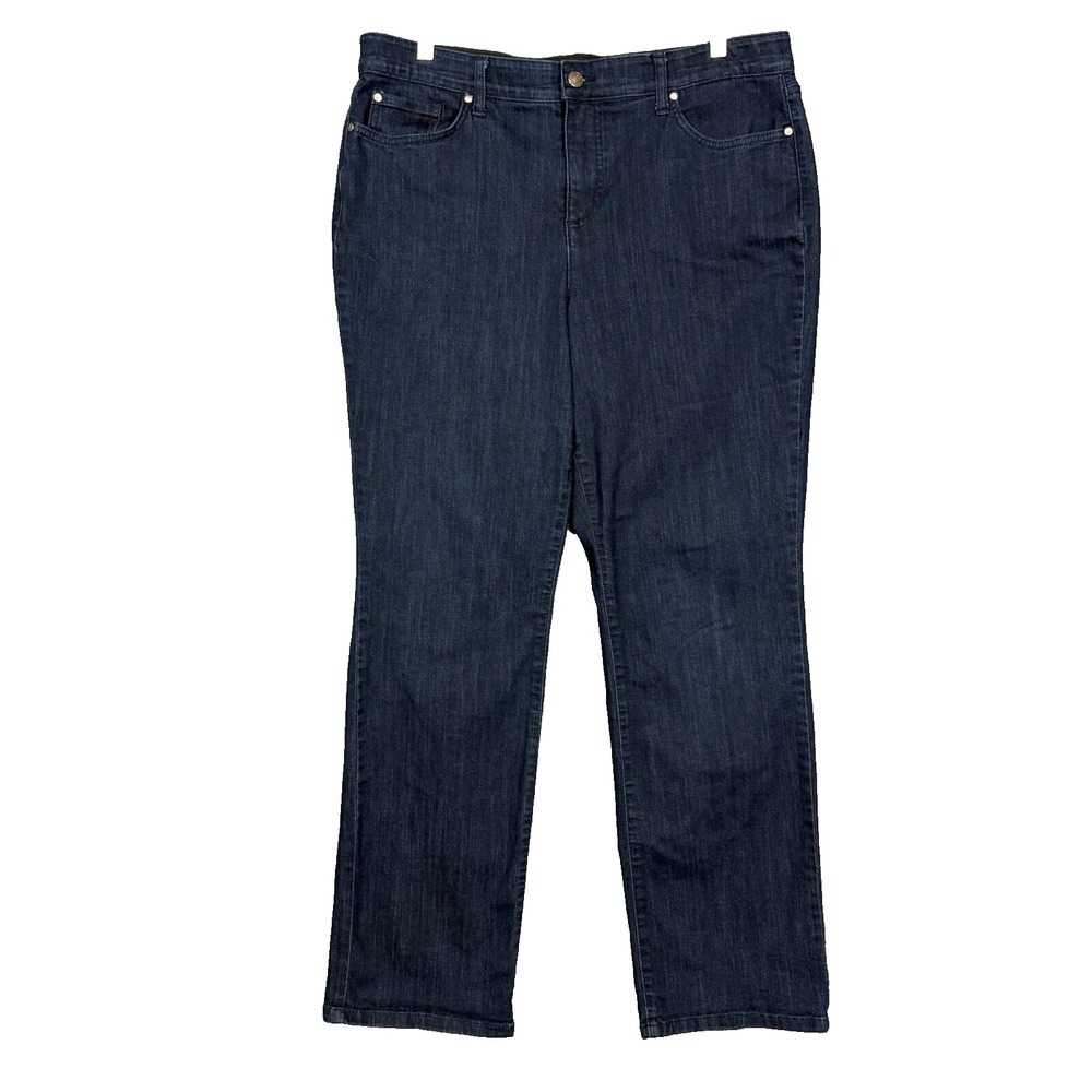 Kim Rogers Jeans Womens 16 Blue Straight Leg Dark Wash Elastic Waist Preppy